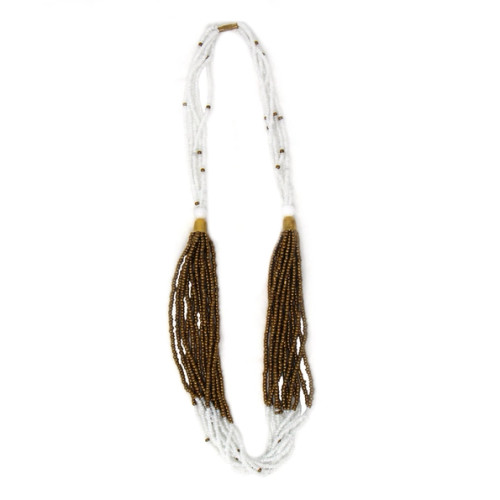 Multistrand Maasai Bead Necklace-White/Gold