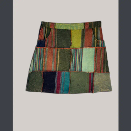 Outer Stitching Patchwork Mini Skirt