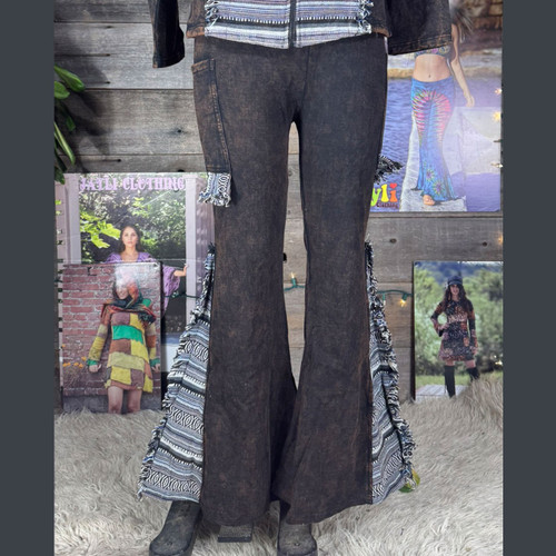 Stonewash & Patchwork Pants w/ Pockets