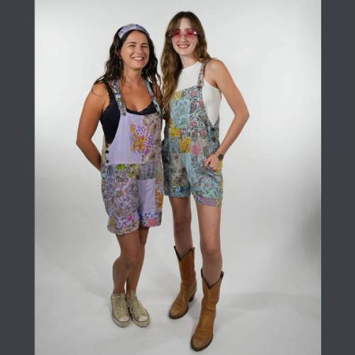 Floral Patchwork 5-Pocket Shorts Overalls-Assorted Colors