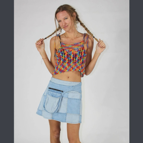 Denim Patch Mini Skirt w/ Attached Pocket