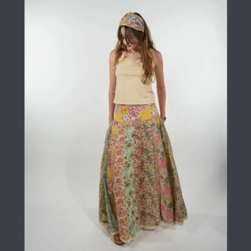 Floral Patchwork Maxi Skirt with Pockets-Plus Size Available