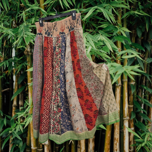 Cotton Patchwork Panel Long Skirt-Size Large-EXACT PATTERN