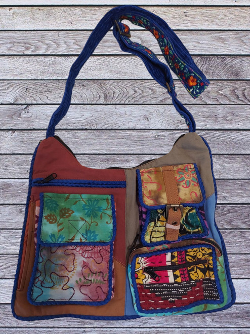 Cotton Expandable Multi-Pocket Patchwork Cargo Bag