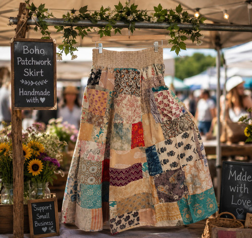 FREE SHIP! Cotton Market Style Patchwork Skirt-One Size-EXACT PATTERN