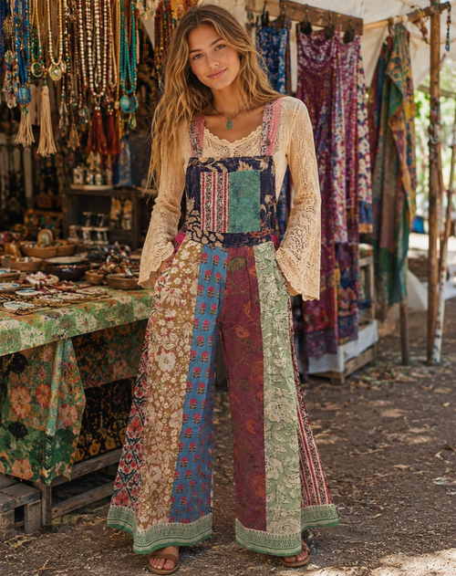 Cotton Traveler Lounge Patchwork Overalls-Small EXACT PATTERN