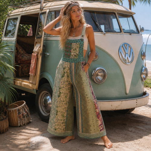 Cotton Traveler Lounge Patchwork Overalls-Medium EXACT PATTERN
