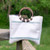 Firehose White Bag with Wood Handles