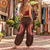 FREE SHIP! Cotton Brown Drawstring Panel Patched Harem Pants Plus Size Available