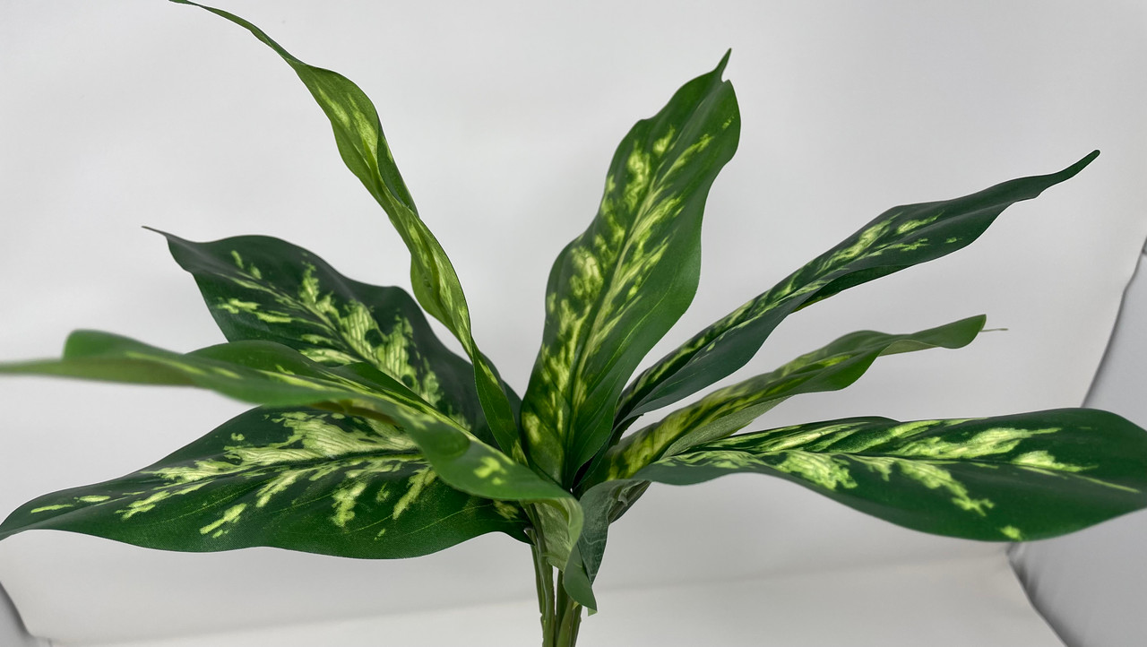 9-10" 8-LEAF Spotted DIEFFENBACHIA BUSH Silk Variegated Shade Goldfish &  Betta-safe plant, stone base, Lower Forty Farm artificial aquarium plant