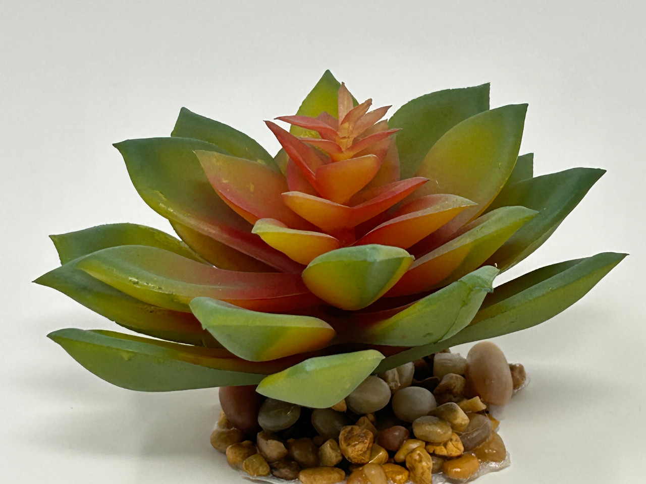 3.5" wide Green-Peach Orange ECHEVERIA Succulent Aquarium or Dry Habitat  soft plastic Plant, Stone Base, Lower Forty Farm, unique handmade realistic  natural-looking artificial aquarium plant - Lower Forty Farm