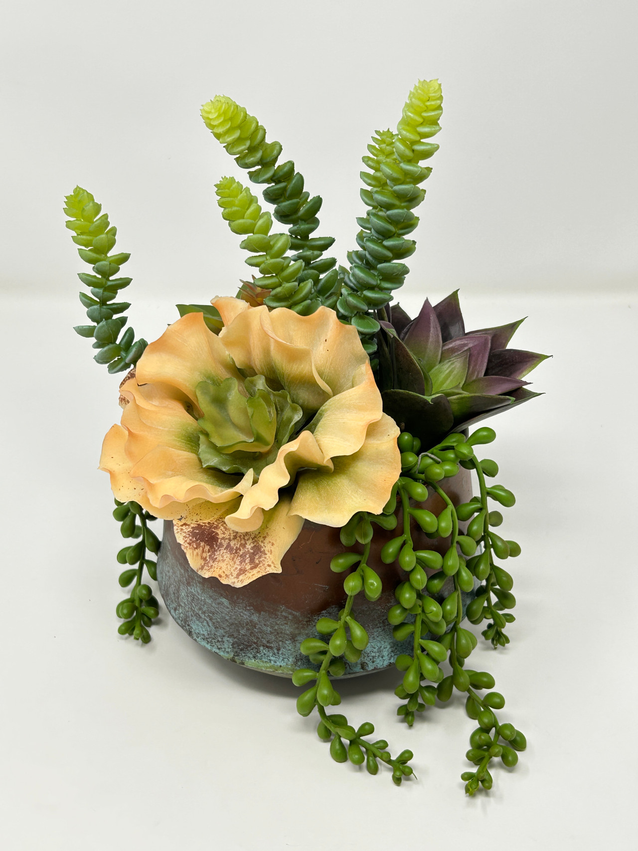 10" Unique Artificial Succulent Garden #4 mixed arrangement, Copper  Planter, handmade original filled artificial planter by Lower Forty Farm,  OOAK unique gift, home office decor - Lower Forty Farm