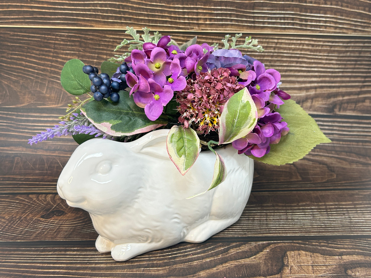 10" Purple-Violet Blue silk Flower arrangement in White Ceramic Bunny  Rabbit planter, handmade original by filled artificial planter by Lower  Forty Farm, OOAK unique gift, home office decor - Lower Forty Farm