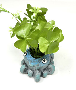 6 in. Potted Blue Inky OCTOPUS Blob House Mini pot WITH soft silk Clover plant, handmade original filled artificial planter by Lower Forty Farm, OOAK unique gift, home office decor