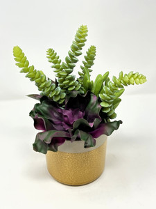 10" Unique Artificial Purple mixed Succulent Garden #22 , 4" Yellow Ceramic pot, handmade original by Lower Forty Farm, home office decor