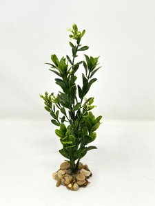 7-8" SMALL 1-stem Dark Green BOXWOOD Plastic Plant, Stone Base, Lower Forty Farm, unique handmade realistic natural-looking artificial aquarium plant