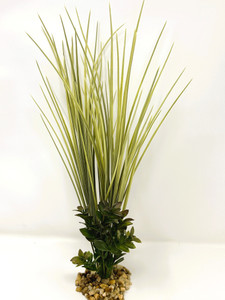 16 in. Olive Green Spike Weed & Brown Boxwood Combo Mix 844D, Stone base, Realistic Artificial Aquarium Plastic plant, Lower Forty Farm unique combination artificial aquarium plant arrangement