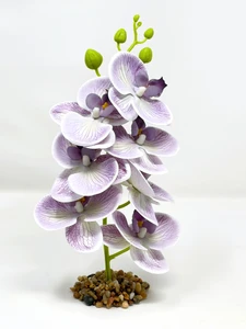 10" PURPLE Lavender Phalaenopsis DOUBLE ORCHID Soft Silk Aquarium flower plant, Stone base, Goldfish & Betta-safe plant, Lower Forty Farm artificial aquarium plant