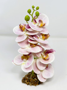 10" Pale PINK Phalaenopsis DOUBLE ORCHID Soft Silk Aquarium flower plant, Stone base, Goldfish & Betta-safe plant, Lower Forty Farm, realistic artificial aquarium plant