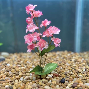 5.5" Small Two-tone PINK Soft Silk Baby's Breath FLOWER Betta-safe plant, stone base, Lower Forty Farm artificial aquarium plant