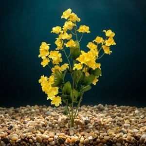 11 in. Golden YELLOW Soft Silk Baby's Breath FLOWER Betta-safe plant, stone base, Lower Forty Farm artificial aquarium p