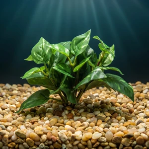 4" SMALL (4-stem) Green/White POTHOS Bush, soft silk Goldfish & Betta-safe plant, stone base, Lower Forty Farm artificia