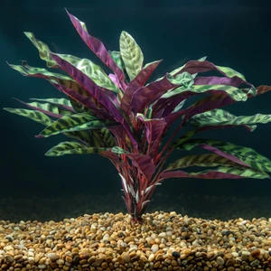 16x18"  XL PEACOCK Green-Spotted & Purple silk Centerpiece Shade Goldfish & Betta-safe plant, stone base, Lower Forty Fa