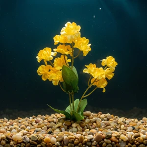 5.5" Small Gold YELLOW Soft Silk Baby's Breath FLOWER  plant, Stone base, Goldfish & Betta-safe plant, Lower Forty Farm 