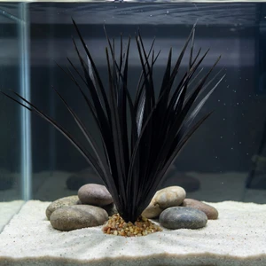 10-11" Thick LARGE BLACK Vanilla SWORD Grass Unique Artificial Aquarium soft plastic plant, stone base, Lower Forty Farm