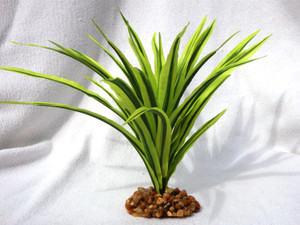 7-8" MD Light  Green Striped DRAGON Soft Silk  Dracaena Plant, Stone Base, Goldfish & Betta-safe plant, Lower Forty Farm artificial aquarium plant