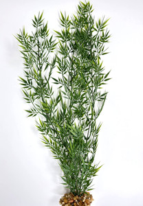21" Medium LITTLE-LEAF Light Green BAMBOO 3-stem Soft Flowing Plastic Plant, Stone Base, Lower Forty Farm, unique handmade realistic natural-looking artificial aquarium plant