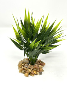 5" BUSH REGULAR-Leaf Dark Green BAMBOO 6-stem Soft Flowing Plastic Plant, Stone Base, Lower Forty Farm, unique handmade realistic natural-looking artificial aquarium plant