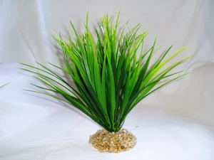 8-9" Thick LARGE Green Vanilla SWORD GRASS thick soft Realistic Artificial Aquarium soft plastic plant, stone base, Lower Forty Farm unique non-wired artificial aquarium plant