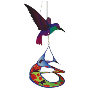 20.5" L PURPLE HUMMINGBIRD printed DUET SPINNER hanging wind garden ITB-4810