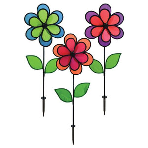 3 pack DOUBLE NEON FLOWERS Ground Stake Flower Wind Spinner Set garden décor, ITB-2726 3 pack DOUBLE NEON FLOWERS Ground Stake Flower Wind Spinner Set garden décor, ITB-2726