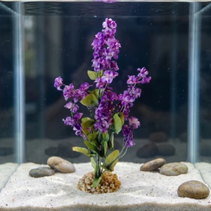 11 in. Violet PURPLE Soft Silk Baby's Breath FLOWER silk plant, Stone base, Goldfish & Betta-safe plant, Lower Forty Far