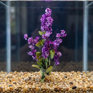 11 in. Violet PURPLE Soft Silk Baby's Breath FLOWER silk plant, Stone base, Goldfish & Betta-safe plant, Lower Forty Farm artificial aquarium plant