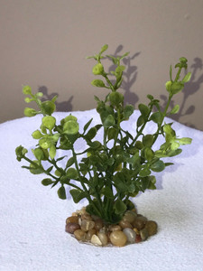 4.5" SM 6-stem Baby Button Leaf (cover for babies) soft plastic plant, stone base, Lower Forty Farm unique non-wired artificial aquarium plant, Betta safe