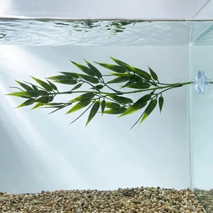 13 Floating Regular-leaf Bamboo Betta Hammock soft plastic Plant, SUCTION CUP base, Lower Forty Farm artificial aquarium