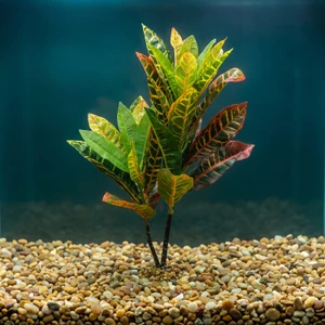 18" Extra Large XL CROTON PLANT Multi-colored Plastic-coated silk  Stone Base, Goldfish & Betta-safe plant, Lower Forty 