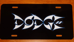 White Dodge decal on Black License Plate