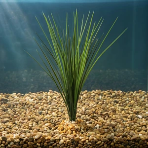 13 in. Extra THICK GREEN SPIKE Weed Grass Thick Realistic Artificial Aquarium plastic plant, stone base, Lower Forty Far