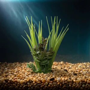 10" Lt Green Vanilla SWORD Grass & Brown BOXWOOD combo plant 803B, stone base, Realistic Artificial Aquarium plastic pla