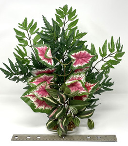 15" LARGE Aralia, Pink Caladium & Jew-Inch combo plant arrangement 810, stone base 15" LARGE Aralia, Pink Caladium & Jew-Inch combo plant arrangement 810, stone base
