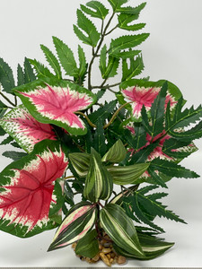 12" SMALL Aralia, Pink Caladium & Jew-Inch combo plant arrangement 811, stone base, Betta-safe plant, Lower Forty Farm artificial aquarium plant 12" SMALL Aralia, Pink Caladium & Jew-Inch combo plant arrangement 811, stone base, Betta-safe plant, Lower Forty Farm artificial aquarium plant