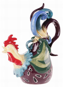 Blue Sky Clayworks EARL BASS Unique ROOSTER Ceramic Teapot, unique beautiful artistic gift for collector Blue Sky Clayworks EARL BASS Unique ROOSTER Ceramic Teapot, unique beautiful artistic gift for collector