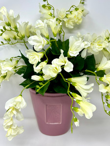 16" Vintage HANGING Pink Dragonfly Ceramic WALL POCKET, Silk White Freesia flowers, handmade original by filled artificial planter by Lower Forty Farm, OOAK unique gift, home office decor 16" Vintage HANGING Pink Dragonfly Ceramic WALL POCKET, Silk White Freesia flowers, handmade original by filled artificial planter by Lower Forty Farm, OOAK unique gift, home office decor