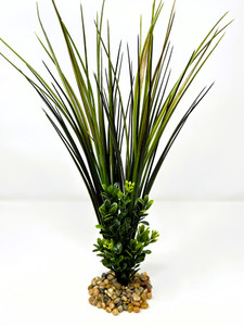 16 in. Green-Red Spike Weed & Dark Green Boxwood Combo Mix 844A, Stone base, Realistic Artificial Aquarium Plastic plant, Lower Forty Farm unique combination artificial aquarium plant arrangement