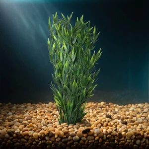 21" THICK Medium 5-stem REGULAR-LEAF Dark Green BAMBOO Soft Flowing Plastic Plant, Stone Base, Lower Forty Farm, unique 