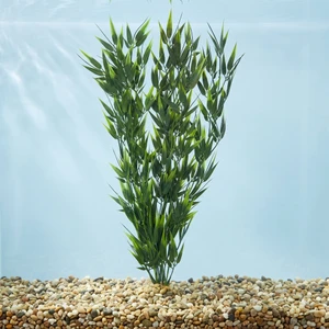 21 THICK Medium 5-stem REGULAR-LEAF Dark Green BAMBOO Soft Flowing Plastic Plant, Stone Base, Lower Forty Farm, unique h